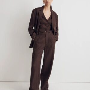 Madewell Harlow Wide-Leg Pants in 100% linen in dark coffee size 6